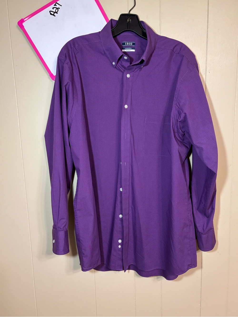 Izod Men's Purple Check Button-Down Dress Shirt